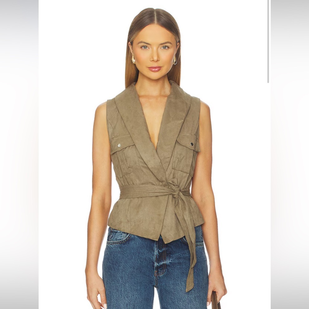 Revolve More To Come Aaliyah Faux Suede Vest in Dark Olive - NWT